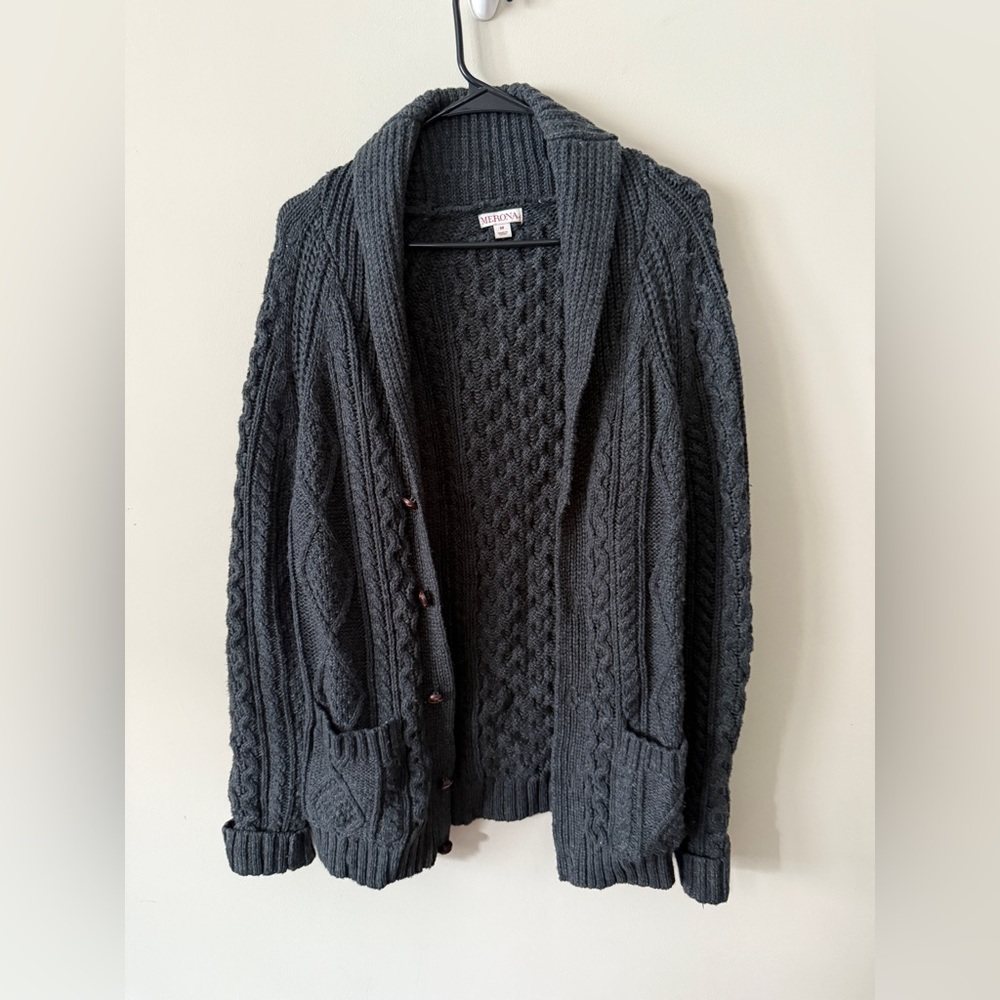 Dark Gray Cable Knit Cardigan